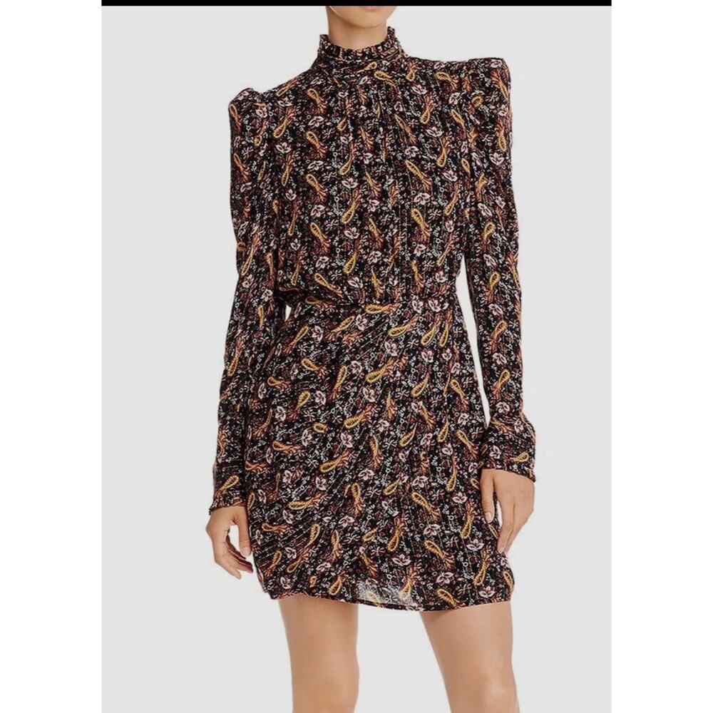 AQUA Luxe Metallic Paisley Puff Sleeve Mini Dress Bloomingdale’s Sz S